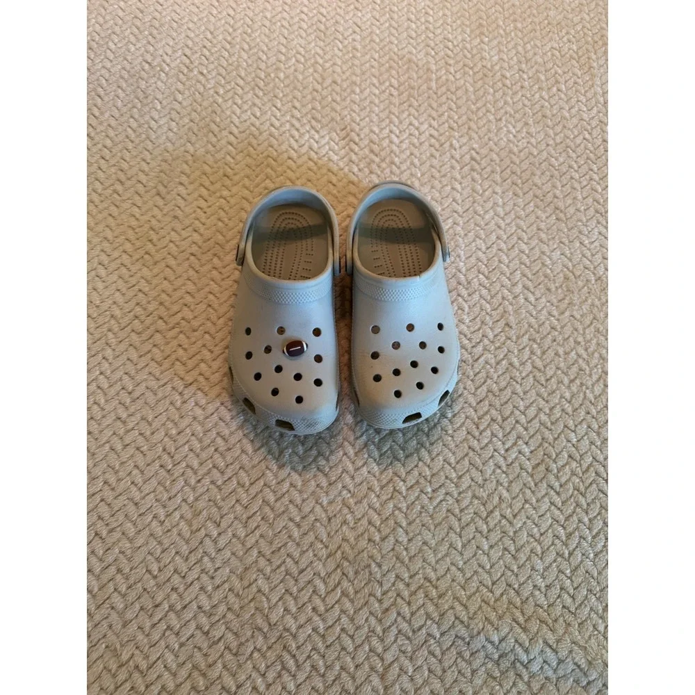 Crocs Kids Classic Clogs Light Grey Football Charm Size J4/W6